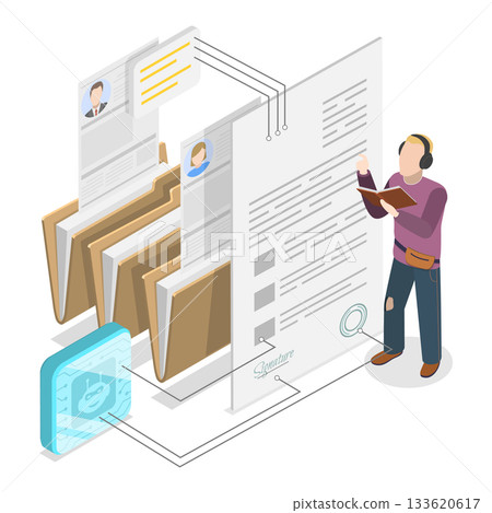3D Isometric Flat Vector Illustration of AI and Document Automation, Technology Innovations. Item 2 133620617