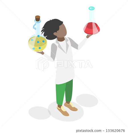 3D Isometric Flat Vector Illustration of Scientists Kids Characters, Young Scholars Exploring The World. Item 2 133620676