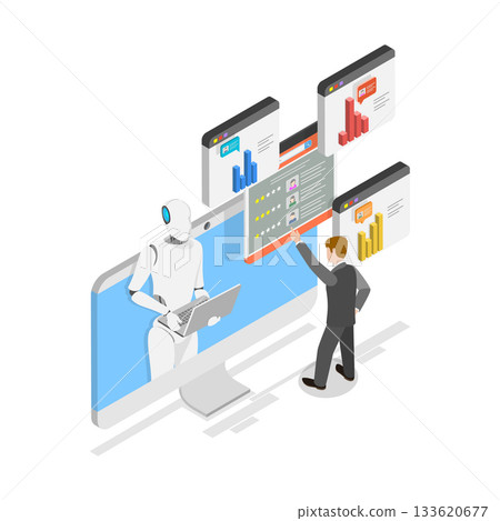 3D Isometric Flat Vector Illustration of AI In Human Resources , Robot HR Manager. Item 3 133620677