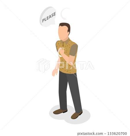 3D Isometric Flat Vector Illustration of Sign Language, Character Showing Simple Sign Language Phrases, Greetings, Thank You, Help, Family. Item 4 133620700