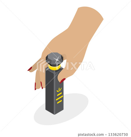 3D Isometric Flat Vector Illustration of Perfume Bottles, Perfumes Held By Female Hands. Item 2 3D Isometric Flat Vector Illustration of Perfume Bottles, Perfumes Held By Female Hands. Item 2 133620730