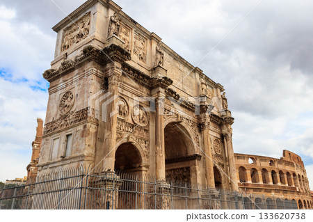 Arch of Constantine, famous landmark of Rome, Italy 133620738