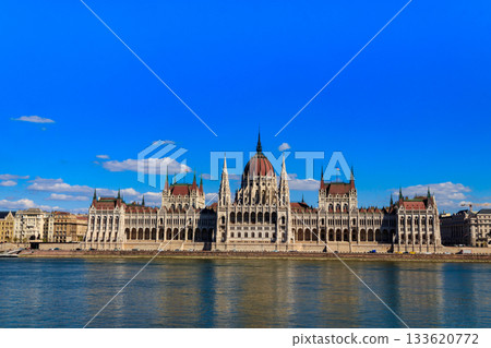 Beautiful building of Parliament on the bank of Danube river in Budapest, Hungary 133620772