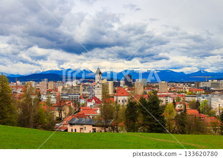 View on the Ljubljana city and the Julian Alps, Slovenia View on the Ljubljana city and the Julian Alps, Slovenia 133620780