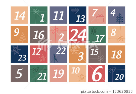 colorful advent calendar 24 christmas gifts isolated vector illustration colorful advent calendar 24 christmas gifts isolated vector illustration 133620833