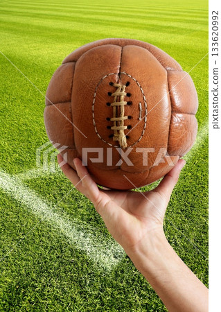 Aged vintage retro football leather ball Aged vintage retro football leather ball 133620992