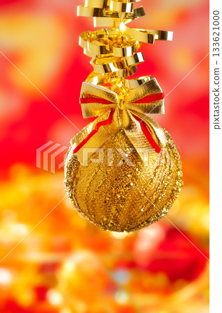 Christmas tinsel golden glitter bauble loop Christmas tinsel golden glitter bauble loop 133621000
