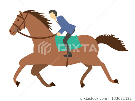 A male student wearing a blazer riding a brown horse A male student wearing a blazer riding a brown horse 133621122