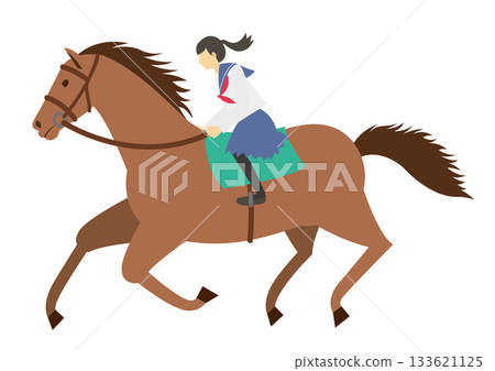 A female student in a sailor suit riding a brown horse A female student in a sailor suit riding a brown horse 133621125