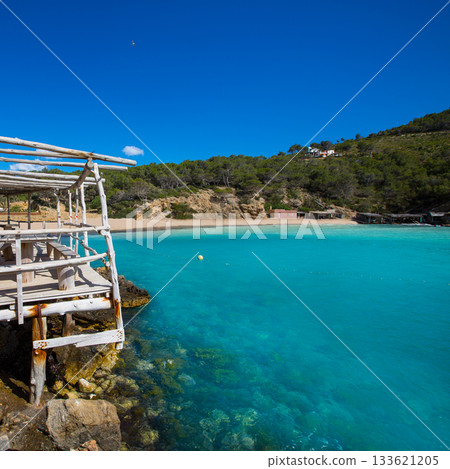 Ibiza Cala Benirras beach in san Joan at Balearic Ibiza Cala Benirras beach in san Joan at Balearic 133621205