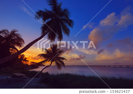 Florida Keys old bridge sunset at Bahia Honda 133621437