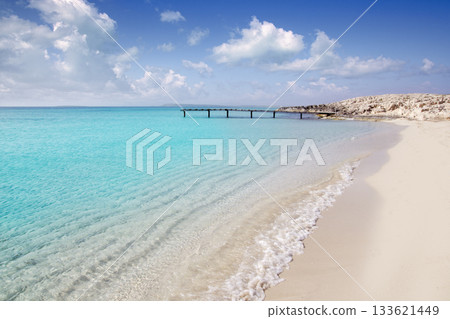 Formentera beach wood pier turquoise balearic sea Formentera beach wood pier turquoise balearic sea 133621449