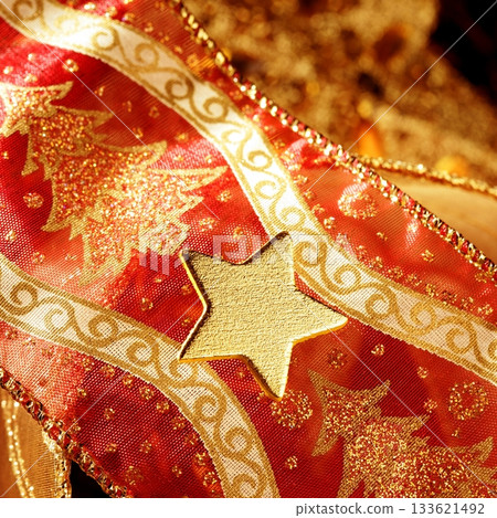 Christmas golden decoration with gold star Christmas golden decoration with gold star 133621492