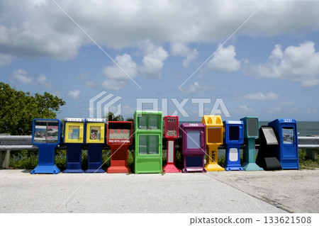 Row of newspaper boxes in Florida 133621508