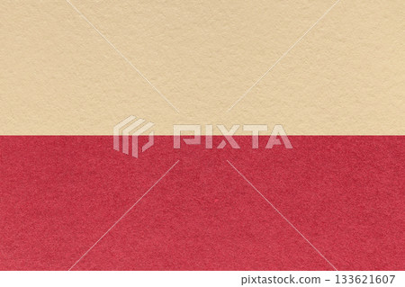 Texture craft red and cream paper background, half two colors. Vintage wine cardboard with copy space for banner Texture craft red and cream paper background, half two colors. Vintage wine cardboard with copy space for banner 133621607