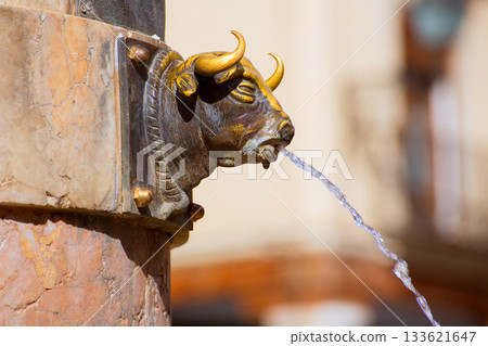 Aragon Teruel El Torico fountain in Plaza Carlos Castel Spain Aragon Teruel El Torico fountain in Plaza Carlos Castel Spain 133621647