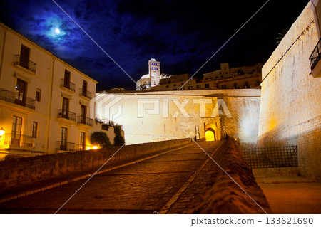 Eivissa Ibiza town with night moon castle entrance 133621690