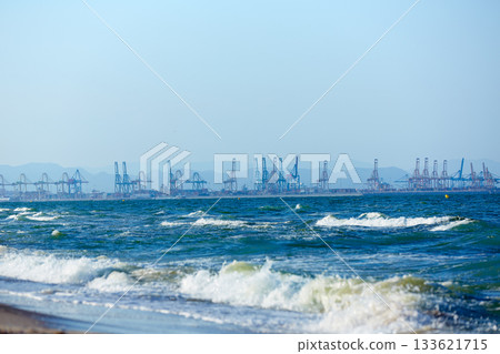 Valencia beach of El Saler with port  background 133621715