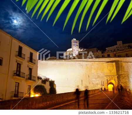 Eivissa Ibiza town with night moon castle entrance 133621716