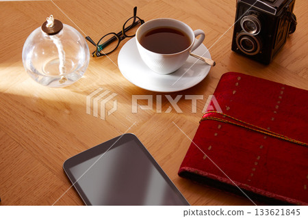 Morning breakfast coffee with vintage camera Morning breakfast coffee with vintage camera 133621845