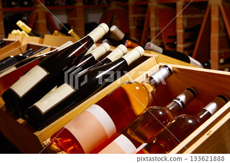 Wine Cellar from Mediterranean with bottles Wine Cellar from Mediterranean with bottles 133621888