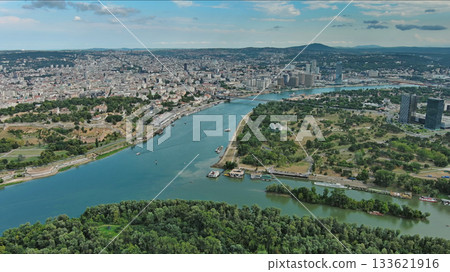 Belgrade Serbia isalnd and Sava and Danube rivers Belgrade Serbia isalnd and Sava and Danube rivers 133621916