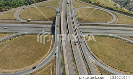 Road interchange or highway intersection. Junction transportation Road interchange or highway intersection. Junction transportation 133621934