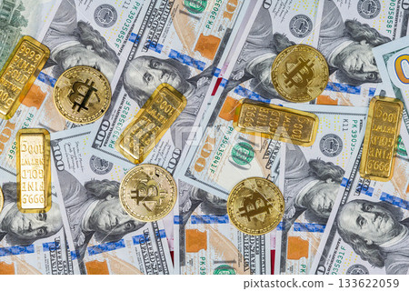 hundred dollar bills with gold hundred dollar bills with gold 133622059