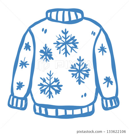 Cozy hand drawn winter sweater with cute snowflake details in a soft doodle style perfect for festive crafts holiday planners stickers warm seasonal clipart designs Cozy hand drawn winter sweater with cute snowflake details in a soft doodle style perfect for festive crafts holiday planners stickers warm seasonal clipart designs 133622106