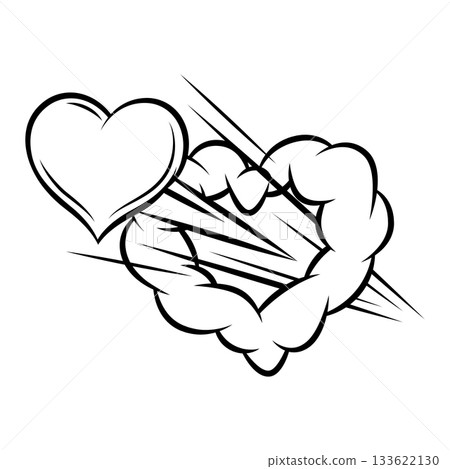 Valentine cartoon cloud with heart. Romantic speech bubble in comic style. Love greeting card. Valentine cartoon cloud with heart. Romantic speech bubble in comic style. Love greeting card. 133622130