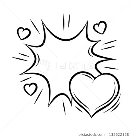 Valentine cartoon heart with explosion. Romantic speech bubble in comic style. Love greeting card. Valentine cartoon heart with explosion. Romantic speech bubble in comic style. Love greeting card. 133622168