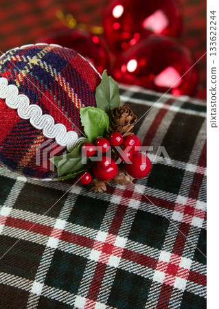 Christmas decoration ball Scottish pattern 133622244