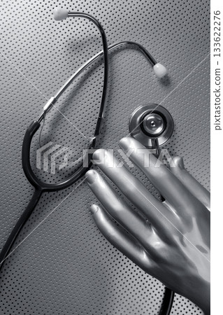 Health stethoscope futuristic silver hand 133622276