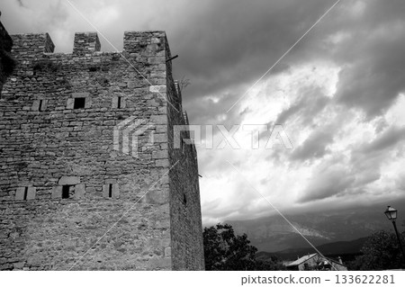 Castle fort wall in Ainsa village Aragon Pyrenees 133622281