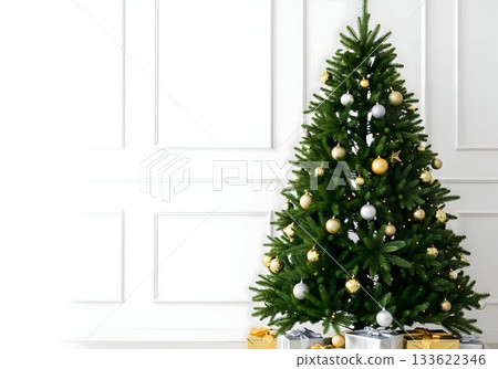 Elegant Christmas Tree with Gold and Silver Decorations 133622346