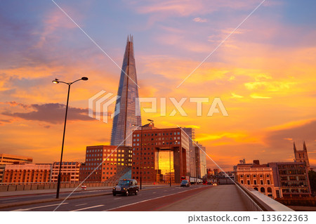 London The Shard building at sunset 133622363