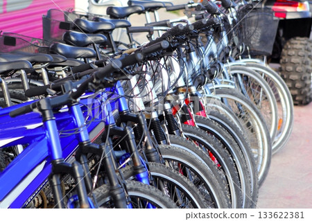 bicycles in a row many in a cycle rent store bicycles in a row many in a cycle rent store 133622381
