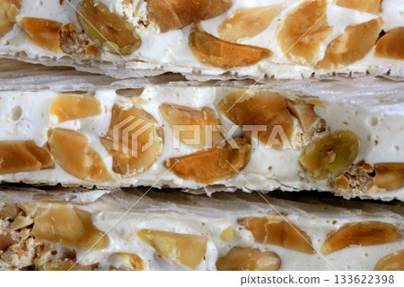 almonds and honey sweet nougat from spain almonds and honey sweet nougat from spain 133622398