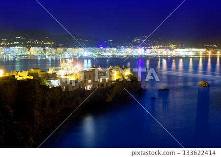 Ibiza town port blue sea night lights Ibiza town port blue sea night lights 133622414