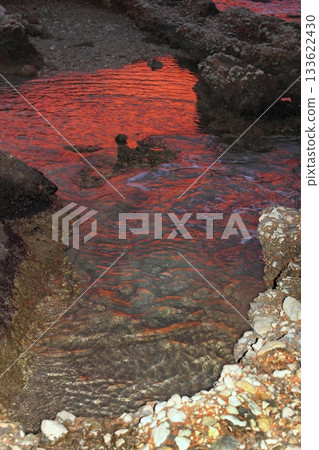 deep red sunset water reflexion on puddle deep red sunset water reflexion on puddle 133622430