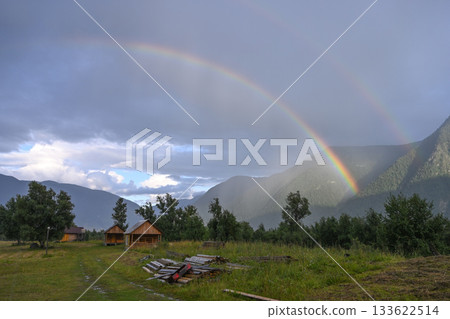 Picturesque double rainbow in the countryside Picturesque double rainbow in the countryside 133622514