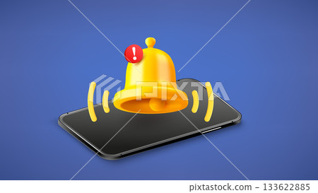 Mobile phone with bell on the screen. 3d vector illustration 133622885