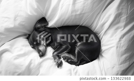 Portrait of a Mexican brown russian toy terrier dog while he is tired and sleeps on the bed couch sofa in Playa del Carmen Mexico. Portrait of a Mexican brown russian toy terrier dog while he is tired and sleeps on the bed couch sofa in Playa del Carmen Mexico. 133622988