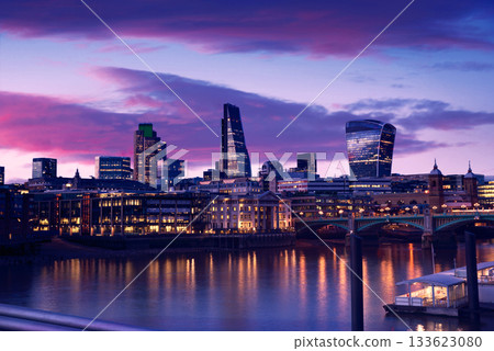 London skyline sunset on Thames river London skyline sunset on Thames river 133623080