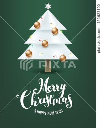 Abstract white Christmas tree with calligraphic inscription. Vector illustration 133623100