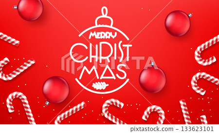 Christmas greeting card with calligraphic inscription. 3d vector banner 133623101