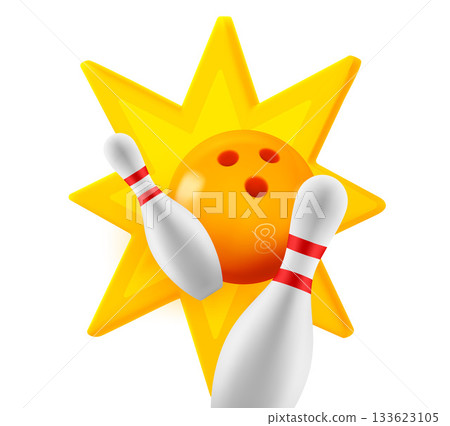 Bowling ball and skittles with explosion. 3d vector illustration 133623105