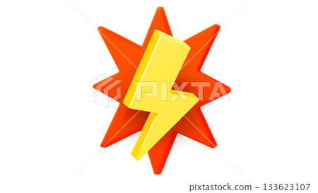 Yellow thunderbolt isolated on white background. 3d vector illustration 133623107