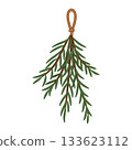 Hanging Evergreen Sprig with Loop Christmas Decoration Clipart 133623112