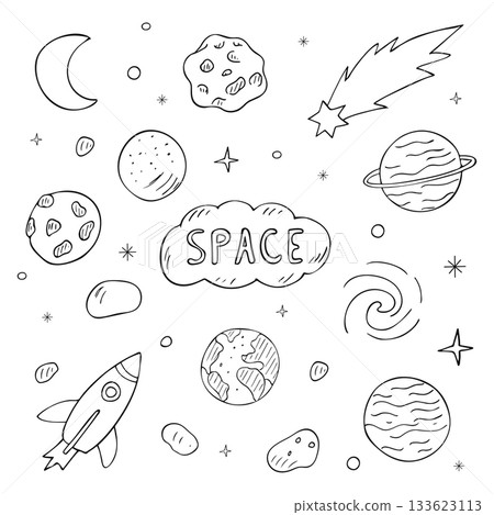 hand-drawn space doodles hand-drawn space doodles 133623113